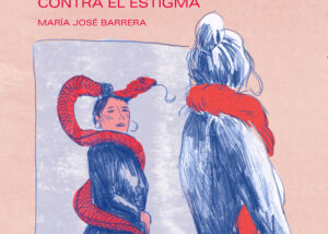 Ilustración de mujer con una serpiente que la rodea mirándose en un espejo